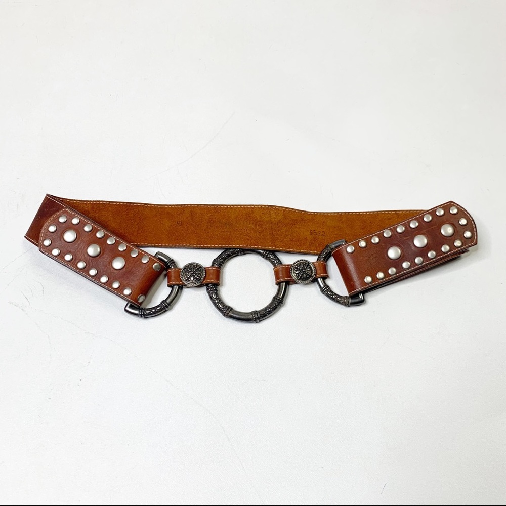 Leatherock Belt Leather Brown Studded M/L Adjustable Waist Hip  Boho